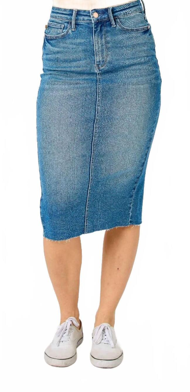 NEW JUDY BLUE classic midi skirt in blue